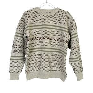 American Spirit Vintage Tan 100% Cotton Grandpa Sweater Made in USA Mens Medium